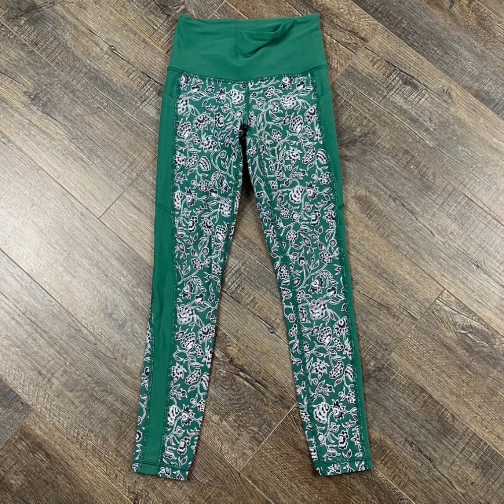 Athleta Green Dragonfly Floral Kamala Leggings Athletic Pants (XXS)
